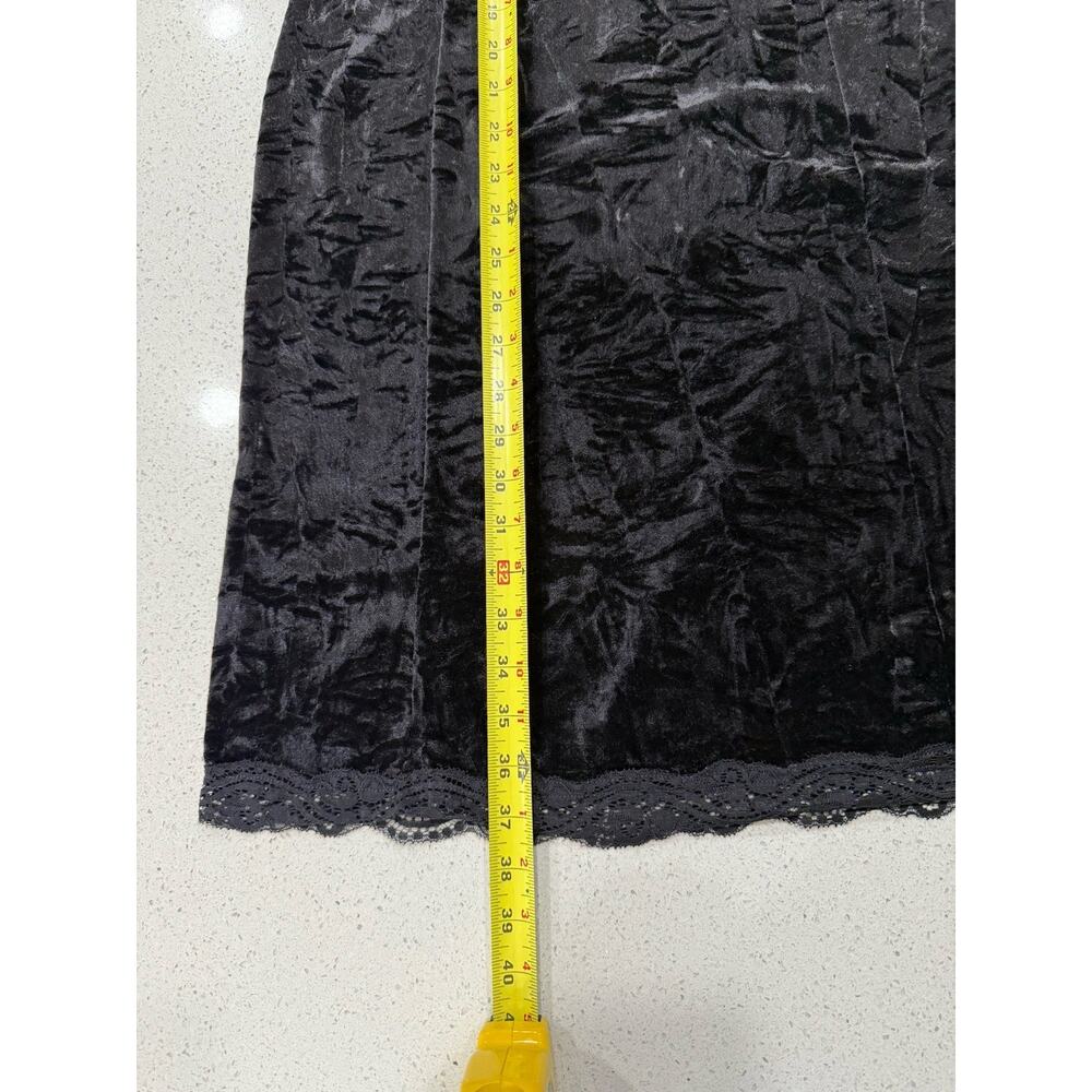 Y2K Crushed Velvet Bodycon Mini Dress Black Lace Trim Sz 2 Slip Dress 90’s Goth - Picture 7 of 12